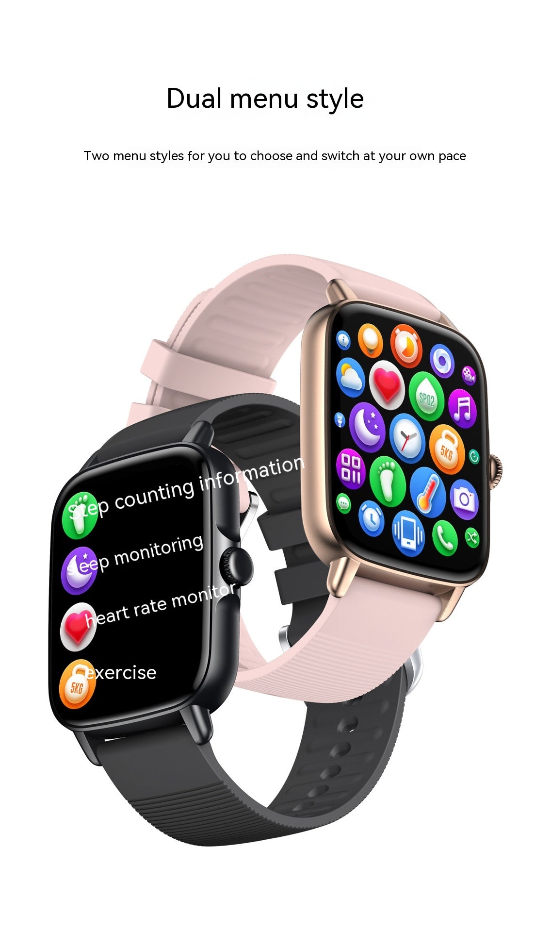 New KT58 Smart Watch 169 Bluetooth Heart Rate Blood Pressure Oximeter Step Smart Sport Bracelet