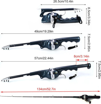 Portable Folding Fishing Rod Telescopic Stainless Steel - Built-in Fishing Reel 80m Line Travel Portable Lure