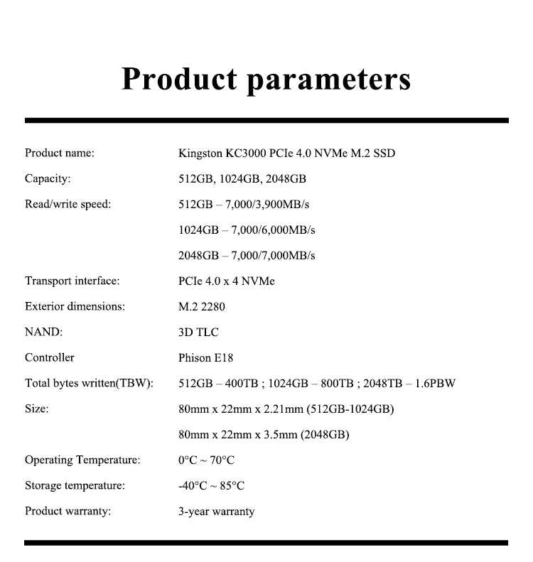 Kingston KC3000 NV2 1T 2T Solid State Drive 500G M.2 NVMe Laptop Hard Drive